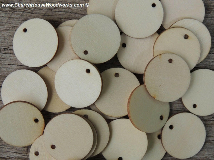 1 inch wood tag circle craft disk with hole DIY ornament making 