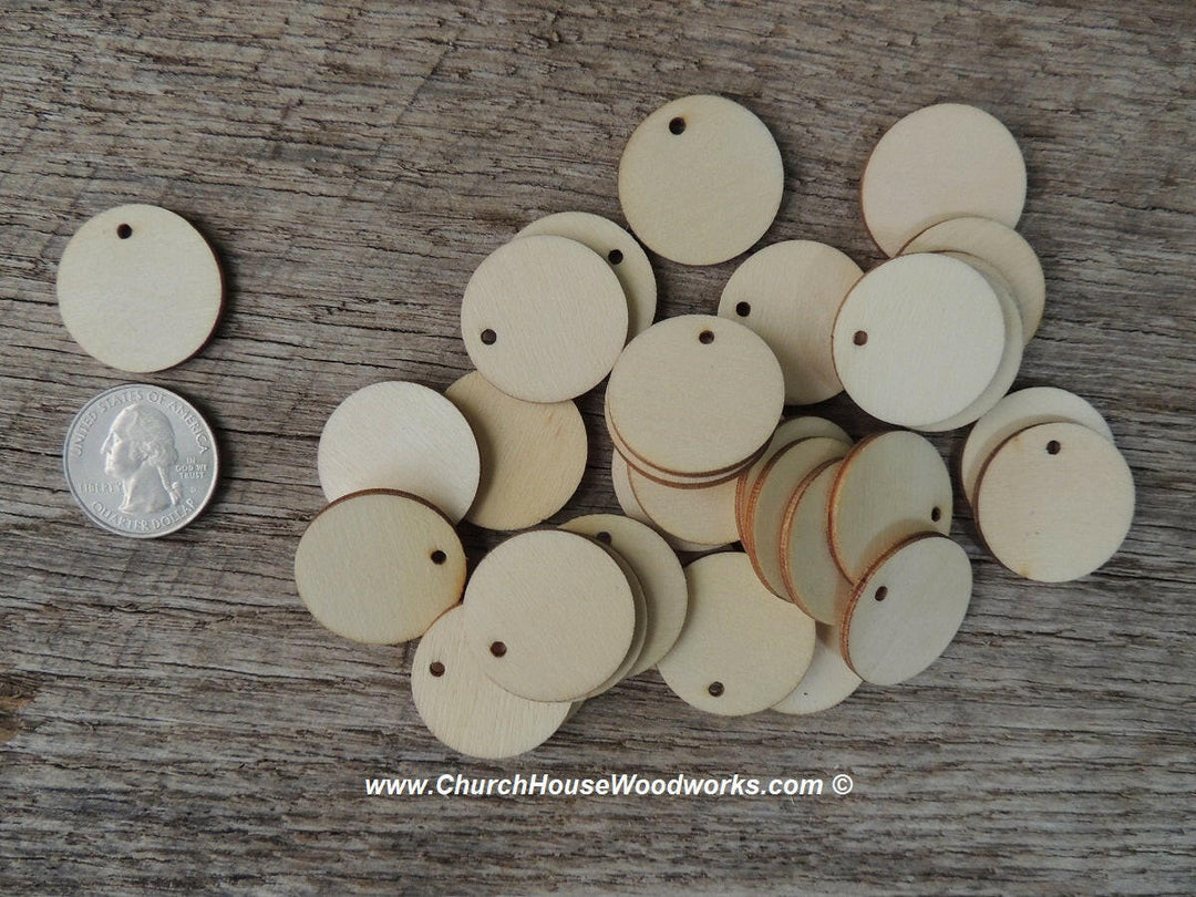 1 inch wood tag circle craft disk with hole DIY ornament making 