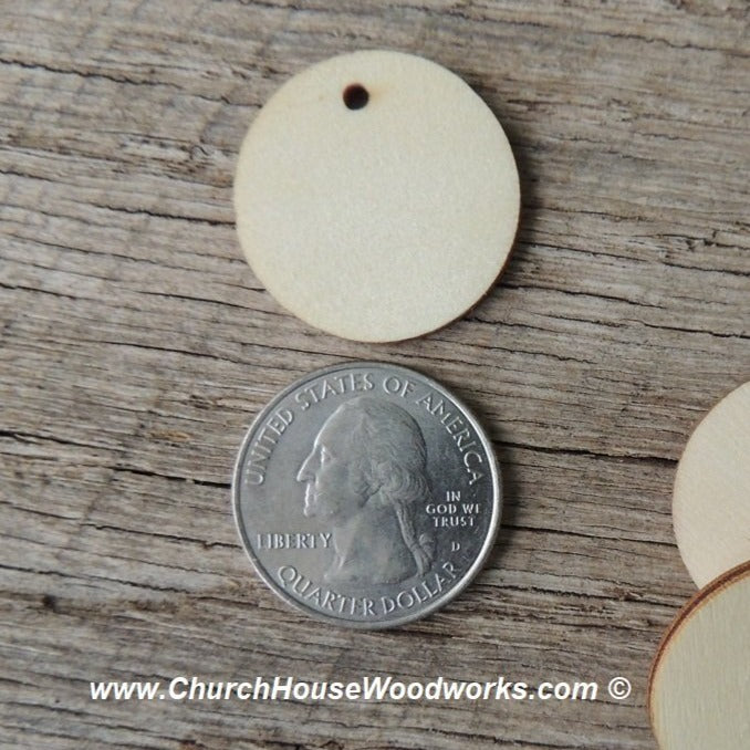 1 inch wood tag circle craft disk with hole DIY ornament making 