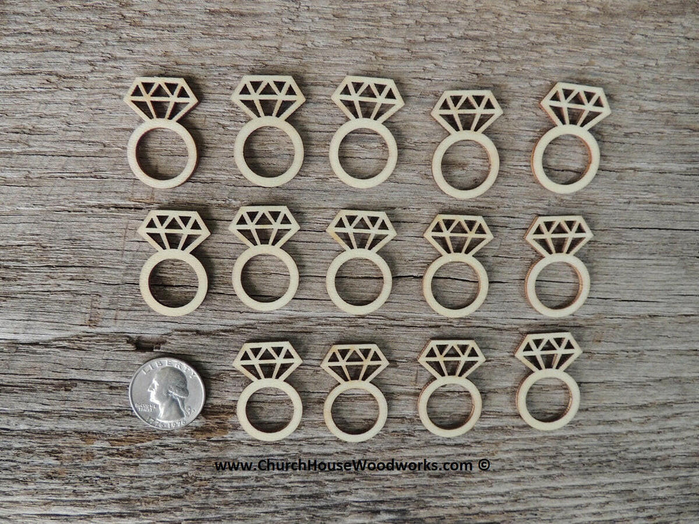 Wooden Diamond Ring for Wedding Ring Decor Table Confetti Embellishments Shapes Crafts