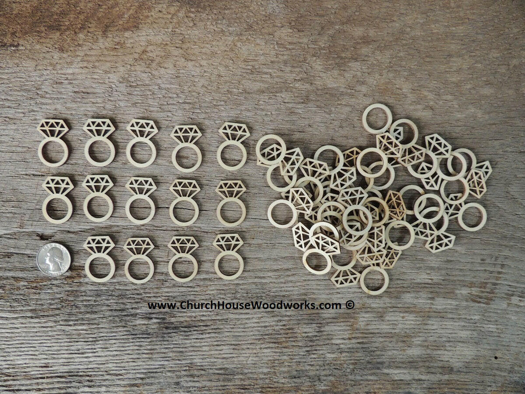 Wooden Diamond Ring for Wedding Ring Decor Table Confetti Embellishments Shapes Crafts
