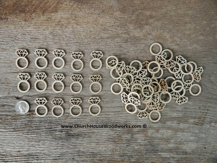 Wooden Diamond Ring for Wedding Ring Decor Table Confetti Embellishments Shapes Crafts