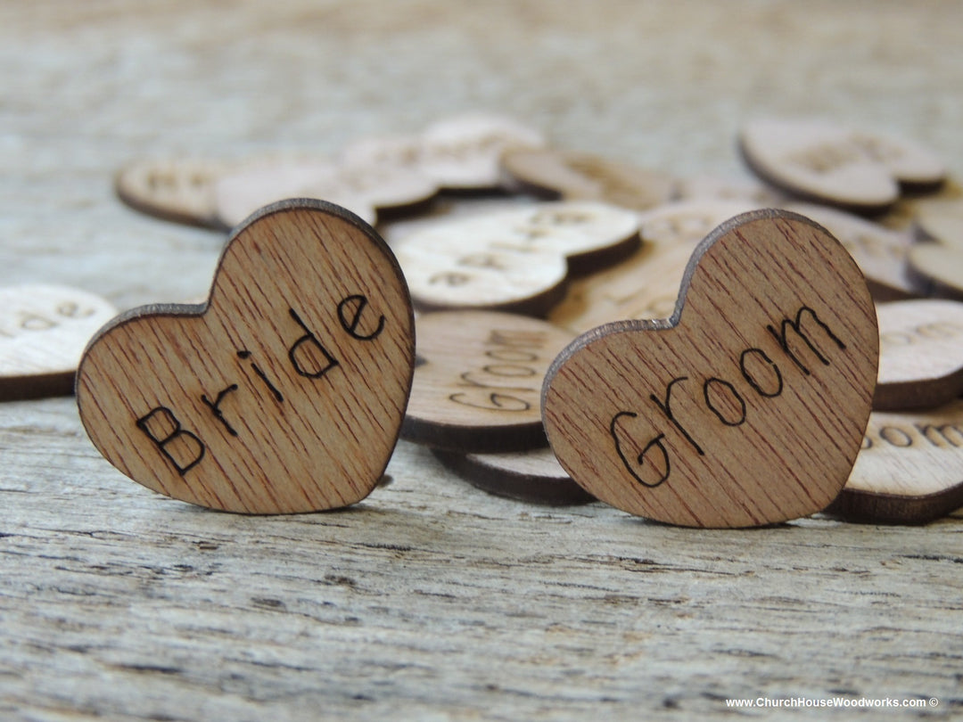 1 inch bride groom wood hearts wedding decoration