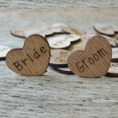 1 inch bride groom wood hearts wedding decoration