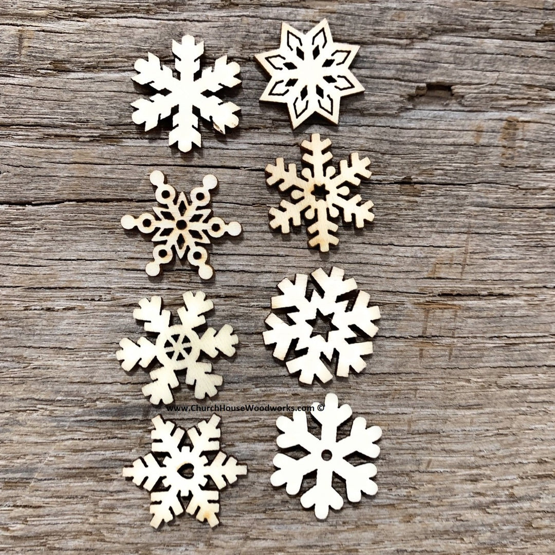 Gold wood christmas snowflake shapes by Church House Woodworks