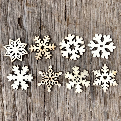 MINI 1 INCH WOOD SNOWFLAKES CHRISTMAS ORNAMENTS CRAFTS