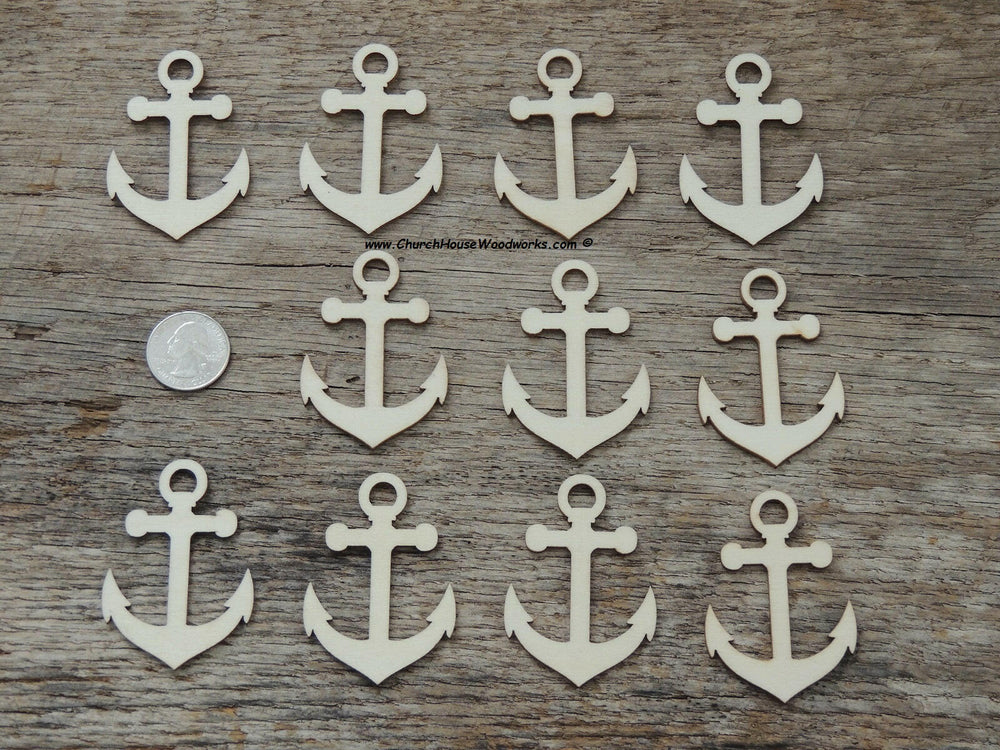 25 qty 2 inch Captains Ship Anchor Wood Pendants for crafts, sewing, DIY projects, nautical, marine, boat anchor
