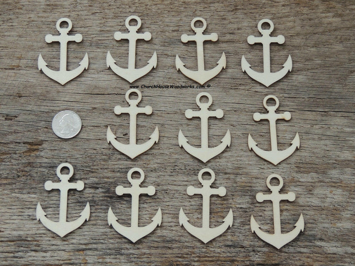 25 qty 2 inch Captains Ship Anchor Wood Pendants for crafts, sewing, DIY projects, nautical, marine, boat anchor