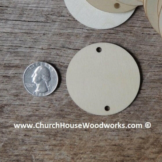 2 inch wood circle tag with two holes