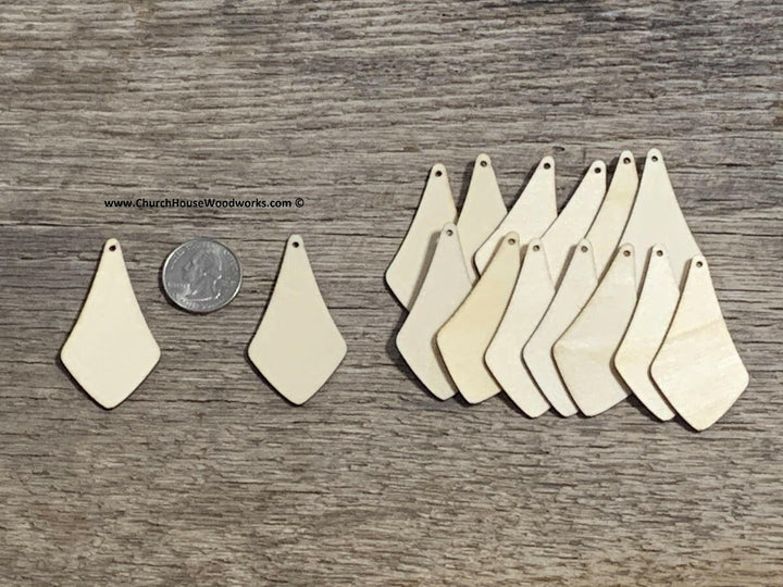 2 inch oblong wood diamond with soft edges earring pendant blanks