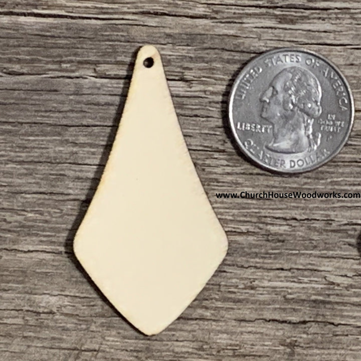2 inch oblong wood diamond with soft edges earring pendant blanks