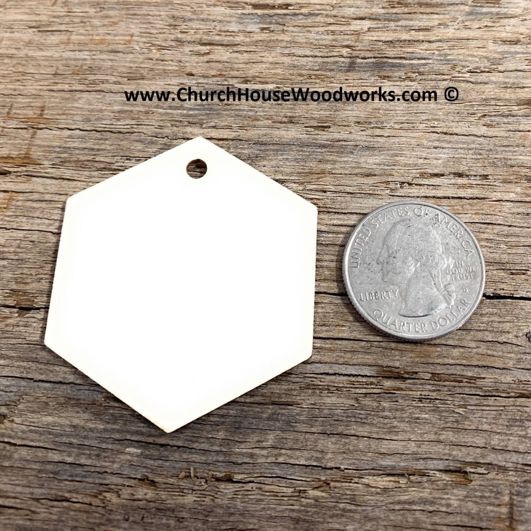 Hexagon wood earring blanks for crafts or tags. 25 qty  2 inch