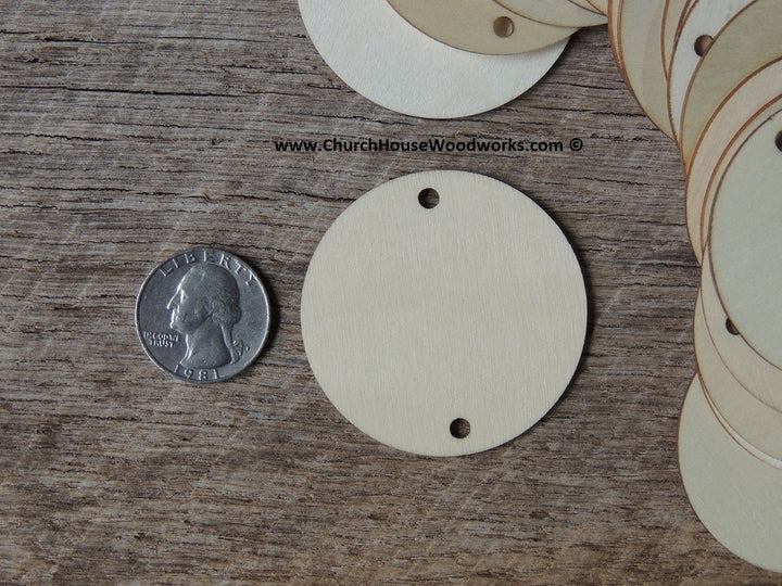 2 inch wood circle tag with two holes