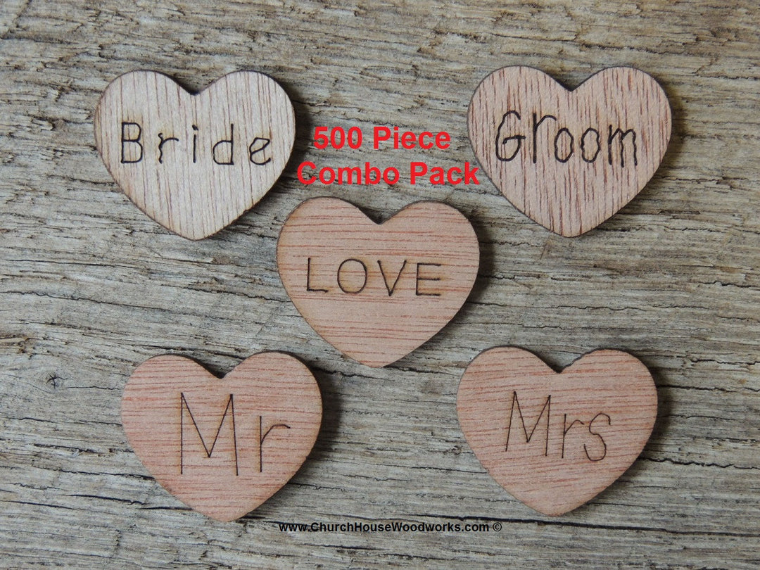 Bride Groom Mr Mrs Love Wood Hearts for Rustic Weddings