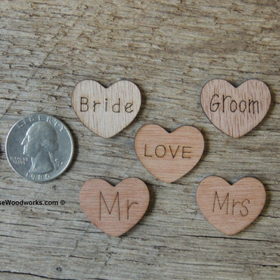 Bride Groom Mr Mrs Love Wood Hearts for Rustic Weddings