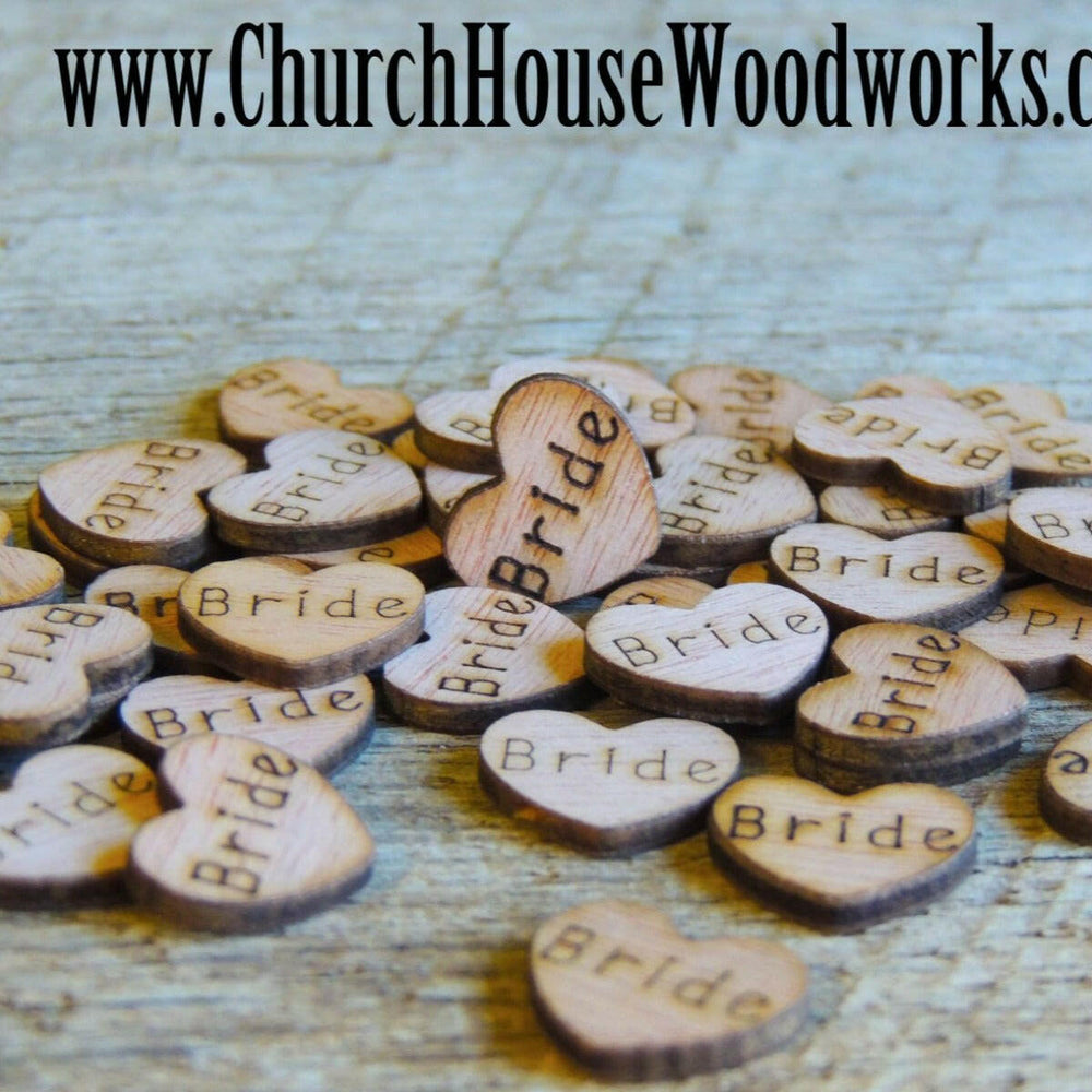 Groom Bride Wood Burned Engraved Hearts Rustic Weddings Barn Weddings Country Wedding Table Decorations Scatter Confetti Decor Church House Woodworks