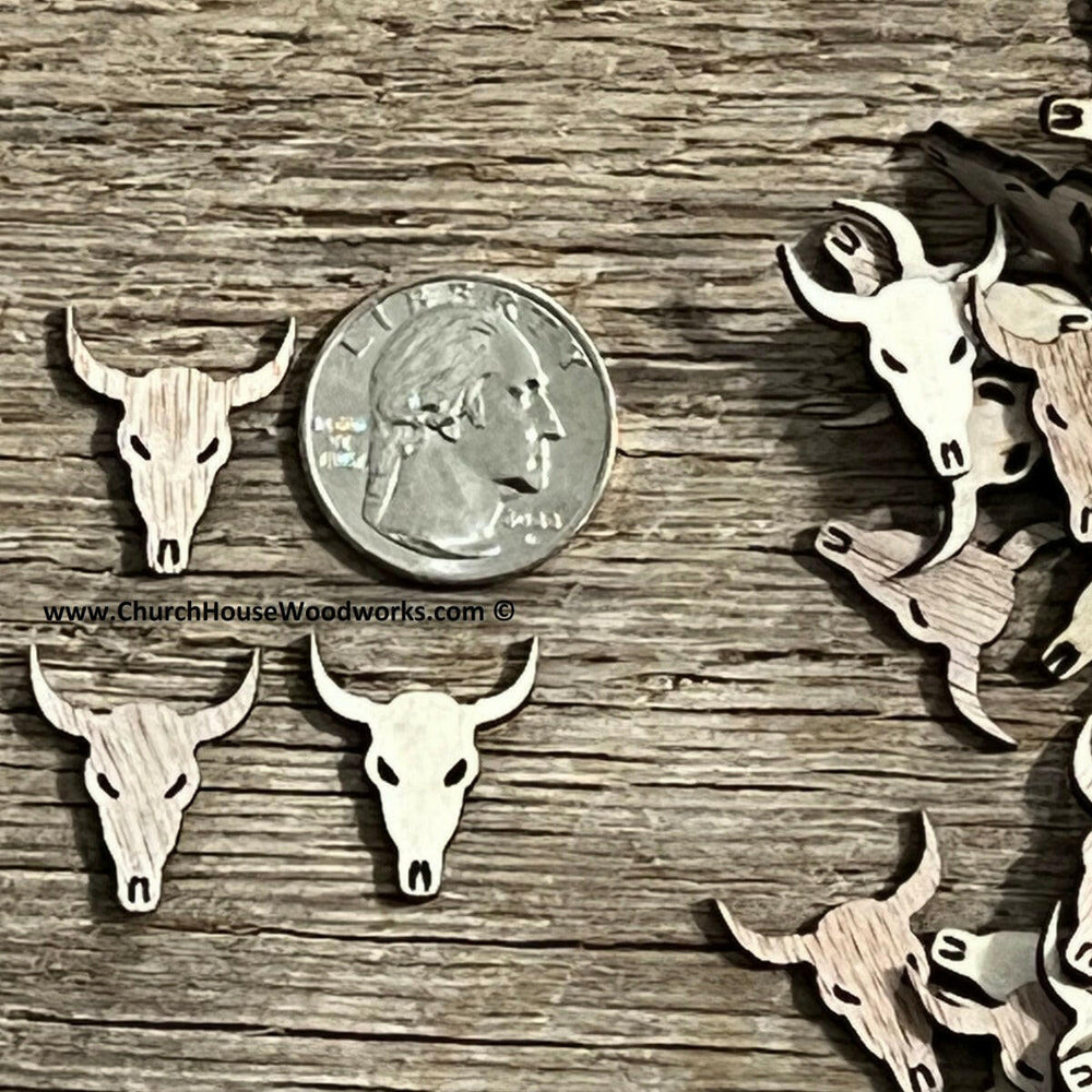 100 small laser-cut wood cow skulls for rustic crafts and Western decor