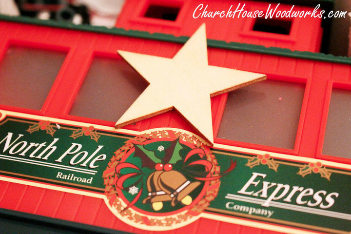 Wooden Star Christmas Tree Ornaments Miniatures Christmas Village Set DIY Craft Idea- Set of 25- 2 Inch Wooden Christmas Tree Supplies Accessories by ChurchHouseWoodworks.com 