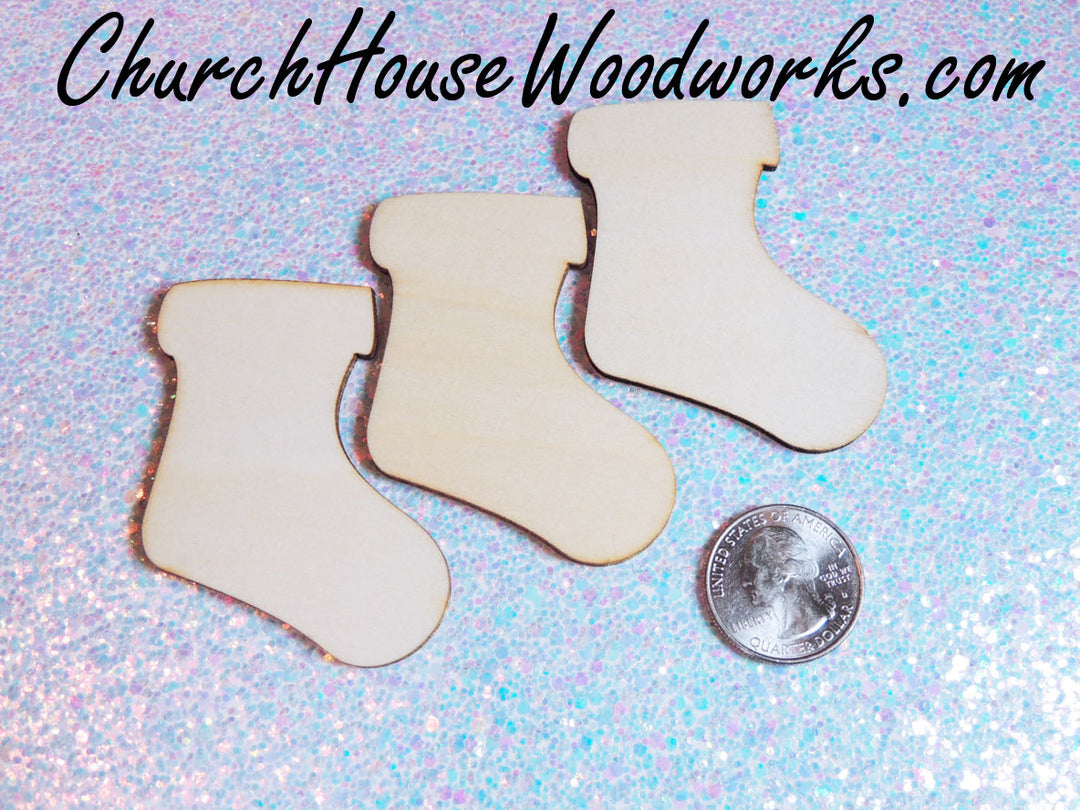 Wooden Stocking Christmas Tree Ornaments Miniatures Christmas Village Set DIY Craft Idea- Set of 25- 2 Inch Wooden Christmas Trees Supplies Accessories by ChurchHouseWoodworks.com 