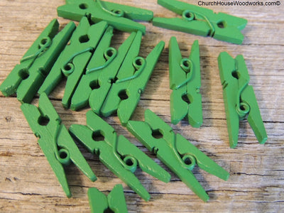 Pack of 100 Dark Green Mini Clothespins by ChurchHouseWoodworks.com