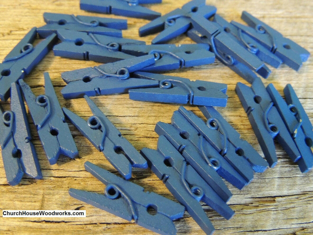 Dark Blue Navy Wood Clothespins by ChurchHouseWoodworks.com Great for weddings, bridal showers, baby showers, birthday party events, DIY crafts and projects.