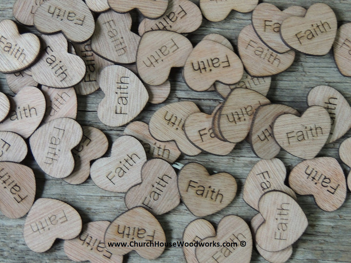 Faith 1 inch wood hearts for rustic weddings receptions decor table confetti 