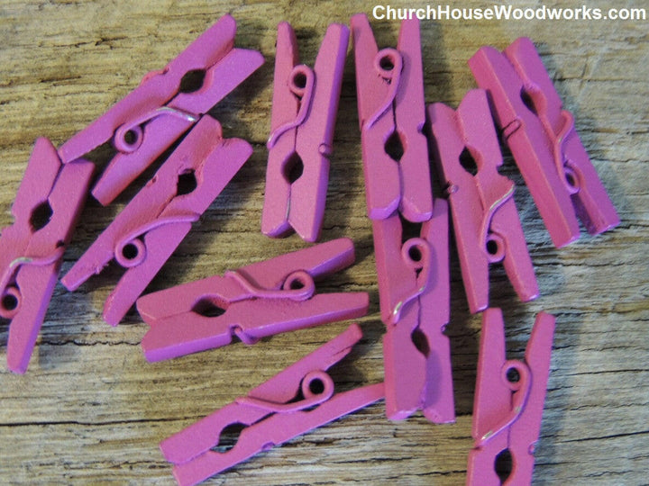 Fuchsia Mini wooden clothespins by ChurchHouseWoodworks.com - great for weddings, bridal showers, baby showers, birthday party events, diy crafts and projects