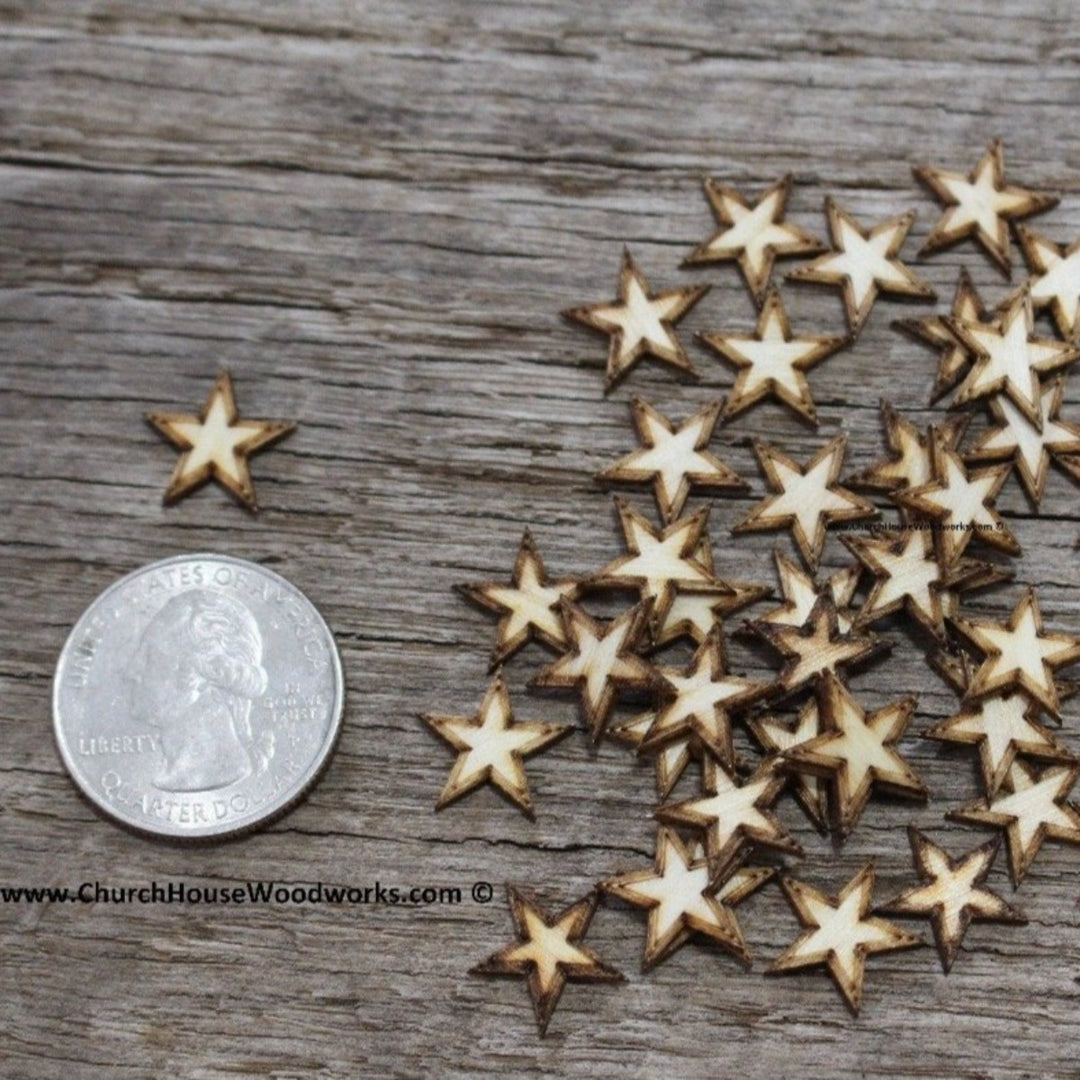50 qty 1/2 inch Stars with BORDER Tiny Laser Cut Mini Wood Stars Half inch - Rustic Decor - Wooden Stars- DIY Craft Supplies 13mm Wood Flag