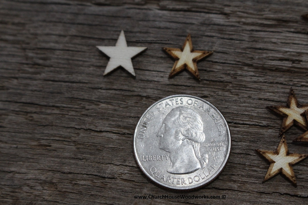 50 qty 1/2 inch Stars with BORDER Tiny Laser Cut Mini Wood Stars Half inch - Rustic Decor - Wooden Stars- DIY Craft Supplies 13mm Wood Flag