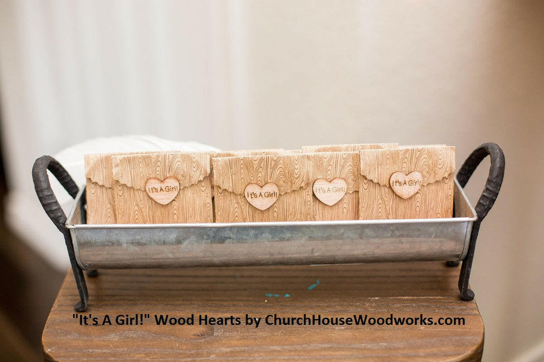 It's A Girl wood hearts for baby showers birth announcements gender reveals