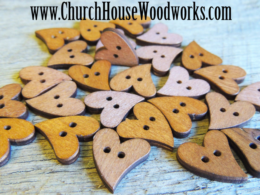 25 Heart Shape Wood Buttons
