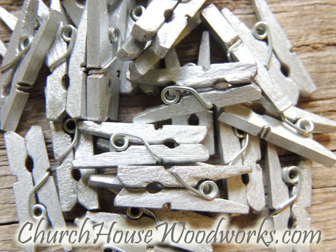 Mini Silver Clothespins Pack of 100 by ChurchHouseWoodworks.com