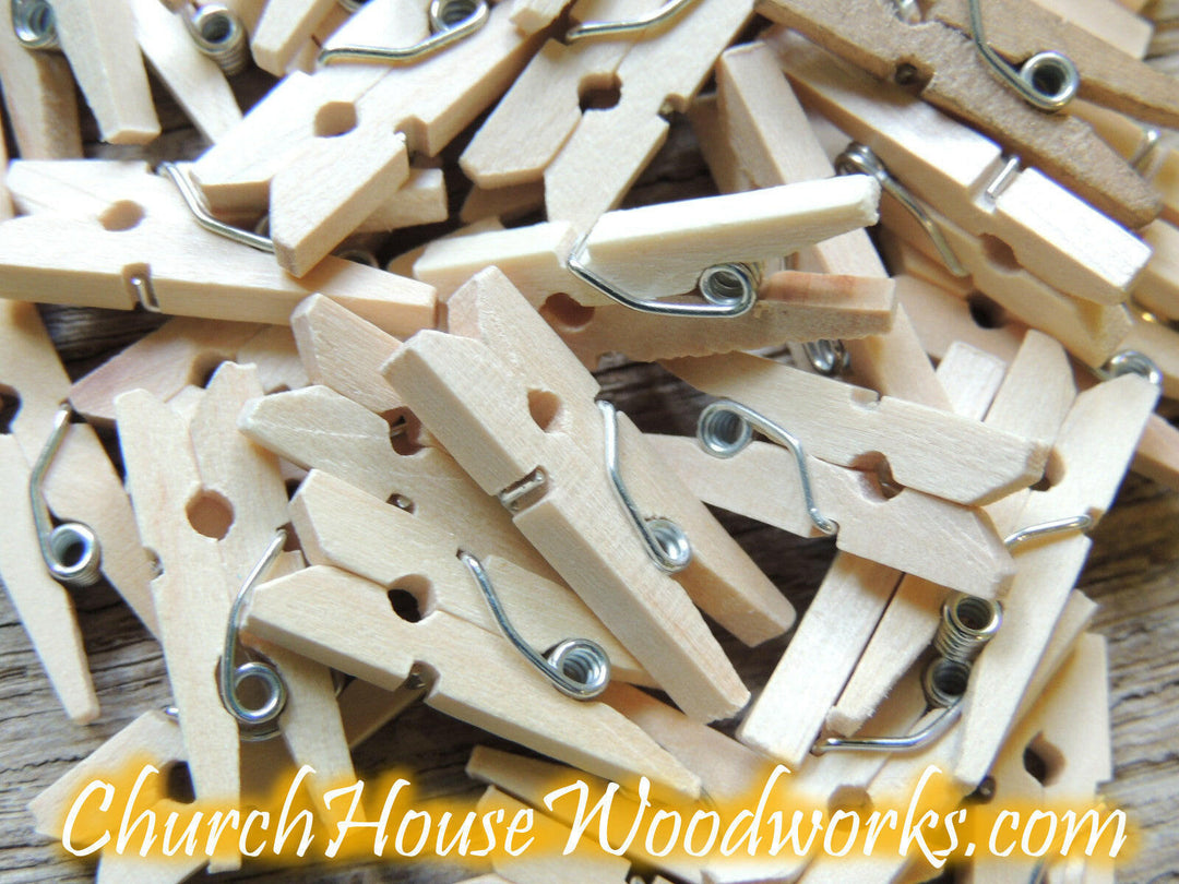 Mini Natural Wooden Clothespins Pack of 100 by ChurchHouseWoodworks.com