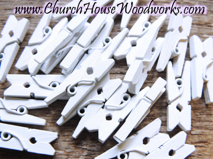 Mini White Clothespins Pack of 100 by ChurchHouseWoodworks.com