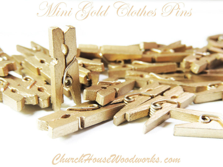 Mini Gold Clothespins Pack of 100 by ChurchHouseWoodworks.com