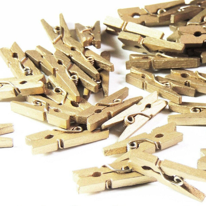 Mini Gold Clothespins Pack of 100 by ChurchHouseWoodworks.com