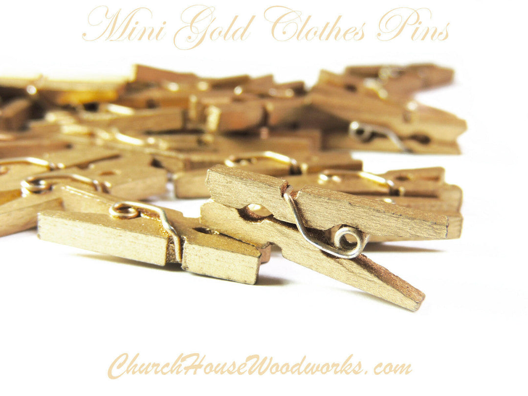 Mini Gold Clothespins Pack of 100 by ChurchHouseWoodworks.com