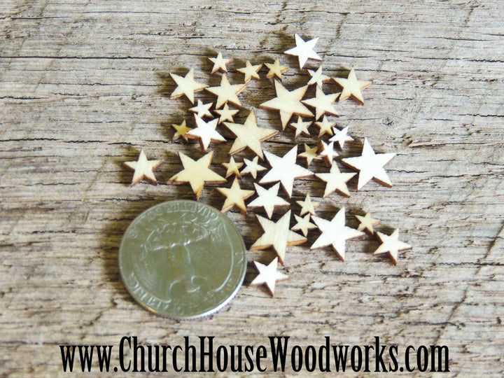 50 Tiny Mini Wood Stars, Wood Confetti Hearts- Rustic Wedding Decor- Table Decorations- Wooden Stars- Guest Book Decor- DIY Craft Supplies