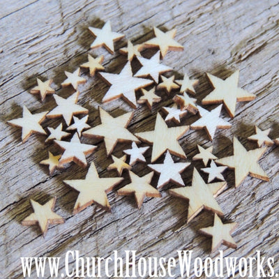 50 Tiny Mini Wood Stars, Wood Confetti Hearts- Rustic Wedding Decor- Table Decorations- Wooden Stars- Guest Book Decor- DIY Craft Supplies