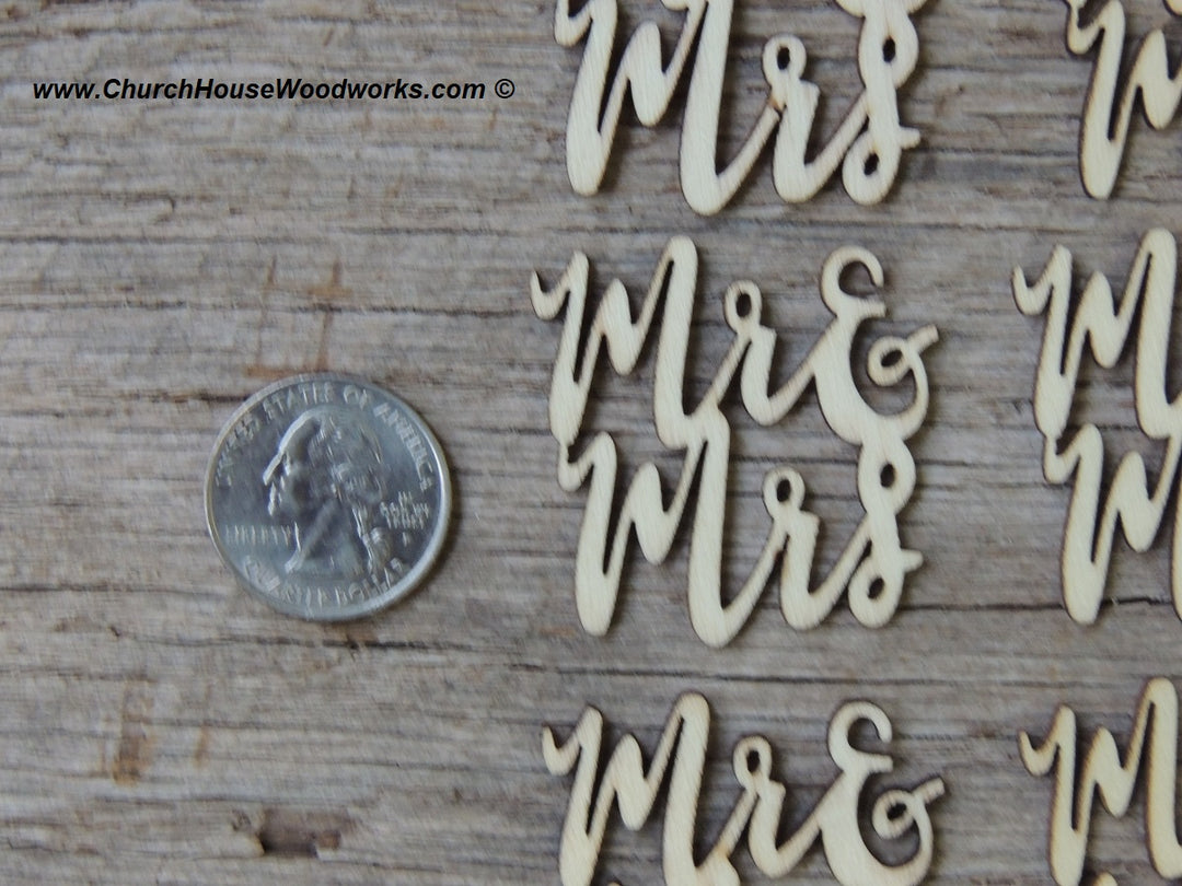 Mr & Mrs cursive wood words letters wedding decor table decorations confetti