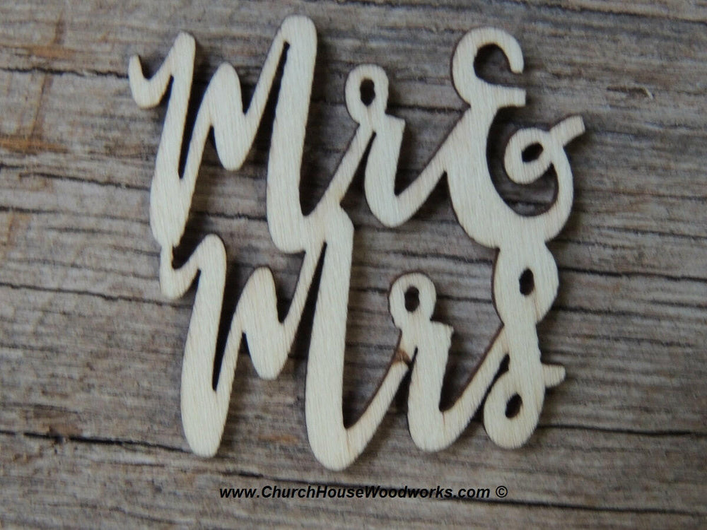 Mr & Mrs cursive wood words letters wedding decor table decorations confetti