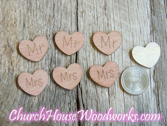 Mr Mrs Wood Heart with word Always on it Confetti Wedding decorations table scatters decor