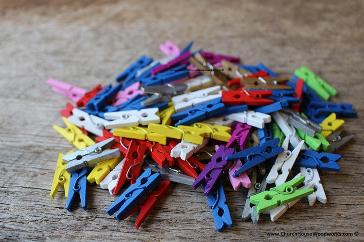 100 Mini MULTI-COLOR Wooden Clothespins