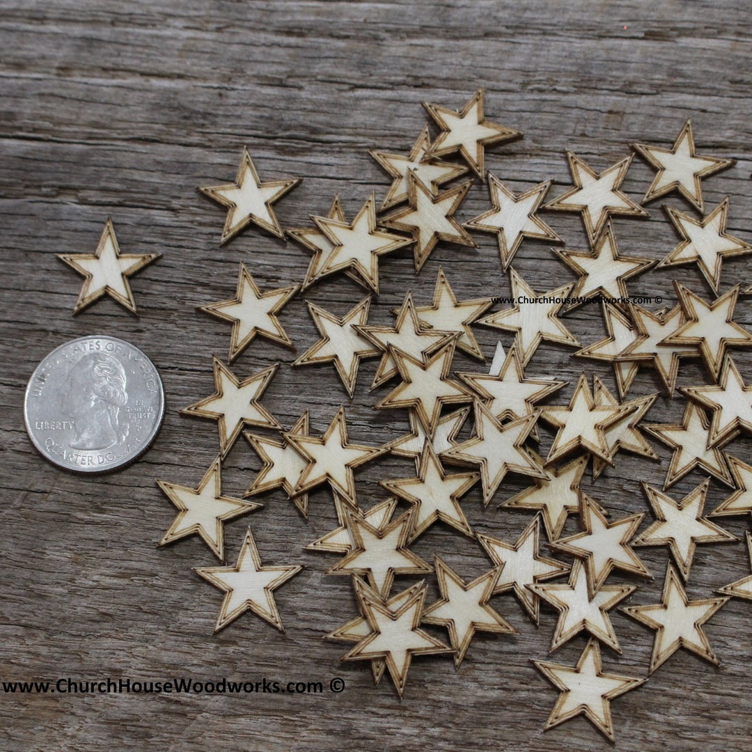 50 qty 3/4 inch Stars with BORDER Tiny Laser Cut Mini Wood Stars .75 inch - Rustic Decor - Wooden Stars- DIY Craft Supplies 19mm Wood Flag