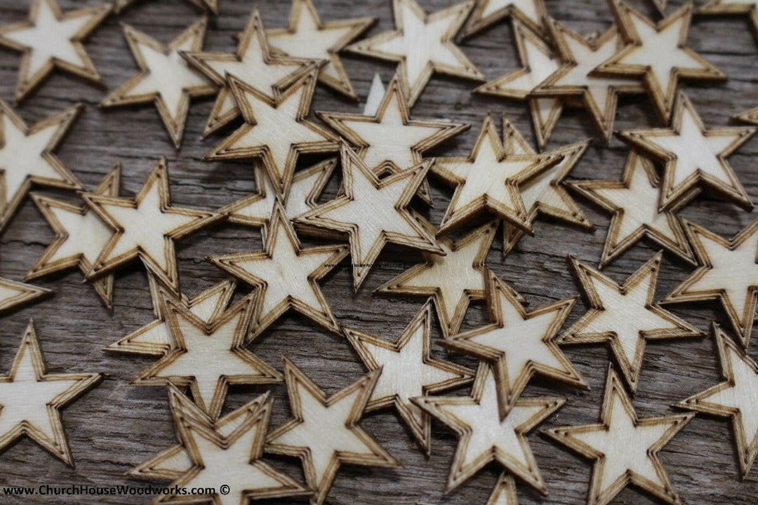 50 qty 3/4 inch Stars with BORDER Tiny Laser Cut Mini Wood Stars .75 inch - Rustic Decor - Wooden Stars- DIY Craft Supplies 19mm Wood Flag