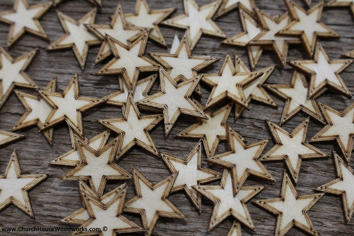 50 qty 3/4 inch Stars with BORDER Tiny Laser Cut Mini Wood Stars .75 inch - Rustic Decor - Wooden Stars- DIY Craft Supplies 19mm Wood Flag