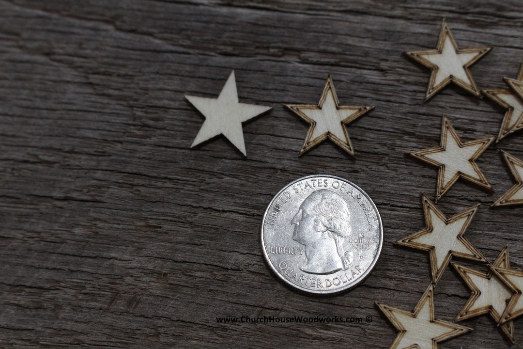 50 qty 3/4 inch Stars with BORDER Tiny Laser Cut Mini Wood Stars .75 inch - Rustic Decor - Wooden Stars- DIY Craft Supplies 19mm Wood Flag