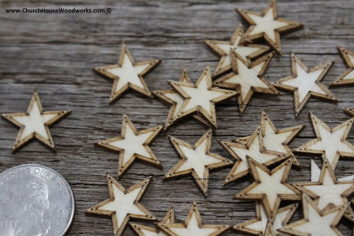 50 qty 3/4 inch Stars with BORDER Tiny Laser Cut Mini Wood Stars .75 inch - Rustic Decor - Wooden Stars- DIY Craft Supplies 19mm Wood Flag