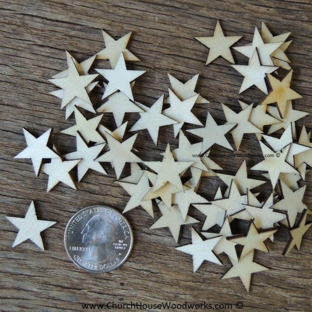 Small Wood Stars in one inch size for Christmas Crafts, Flag Crafts, DIY 3/4 quarter inch .75 inches