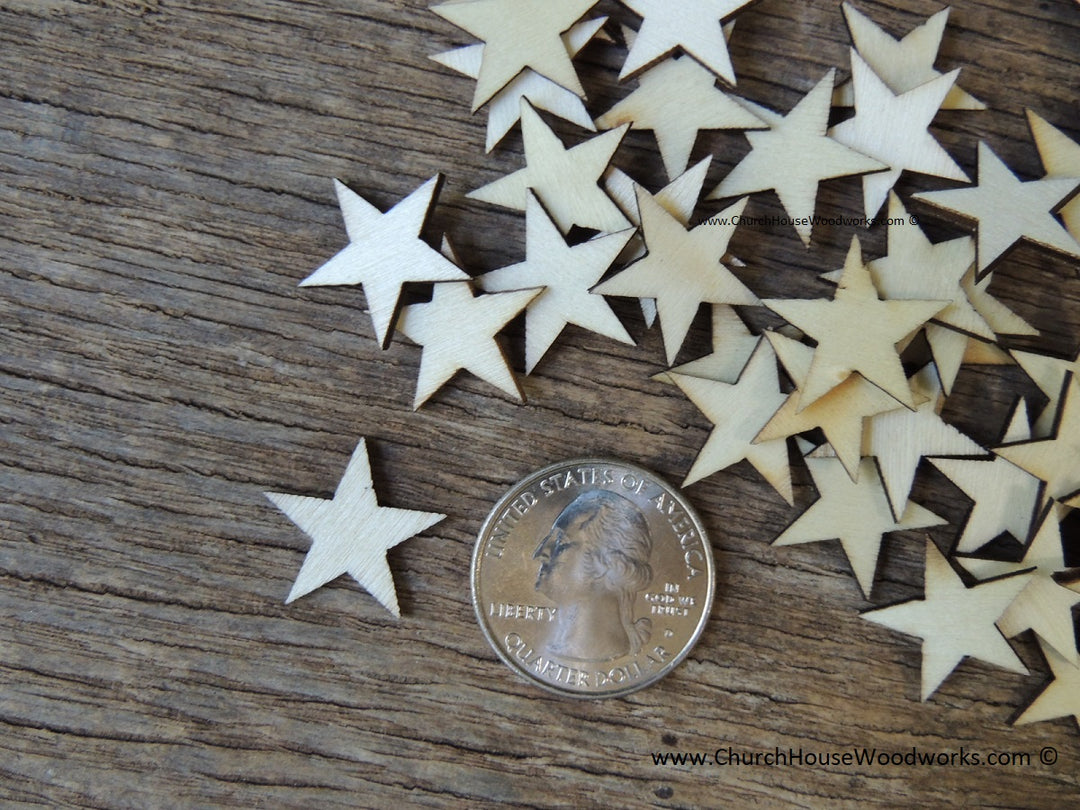 Small Wood Stars in one inch size for Christmas Crafts, Flag Crafts, DIY 3/4 quarter inch .75 inches